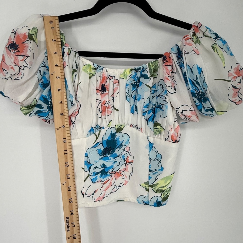 Abercrombie & Fitch Shirt Womens XS Ruched Boho Cottagecore Smocked Floral Crop - Picture 4 of 11
